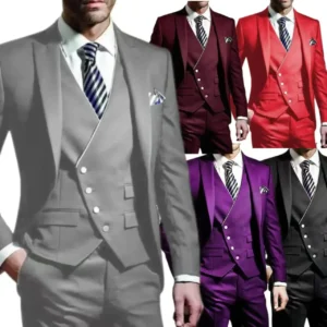 Formal Slim Fit Suit for Men 3 Pieces Blazer Vest and Pants Set Peak Lapel High Quality Wedding Dress Evening Party Tuxedo Suits - Image 1