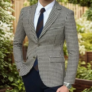 Houndstooth Suits for Men Notched Lapel 2 Pieces Set or Single Blazer Tweed Suit Tuxedo Set for Wedding Business Men's Suits - Image 6