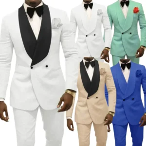 Men's Jacquard Suit Two Pieces Blazer Pant Set Shawl Lapel Tuxedo Set for Business Wedding Party - Image 1